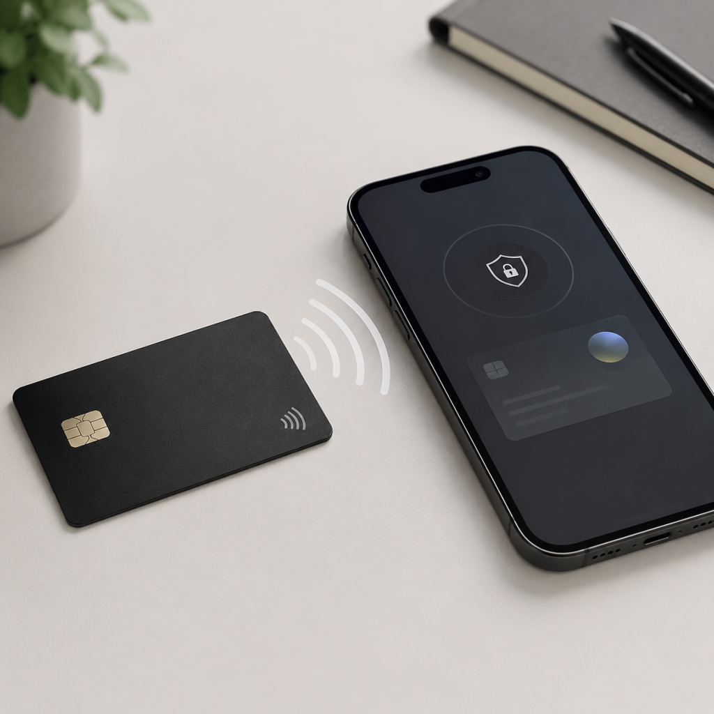 NFC hardware wallet and smartphone concept